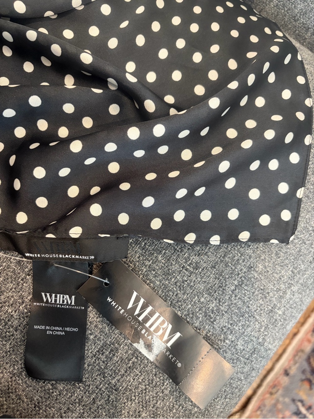 NWT White House Black Market Black and White Polka Dot Silk Scarf
